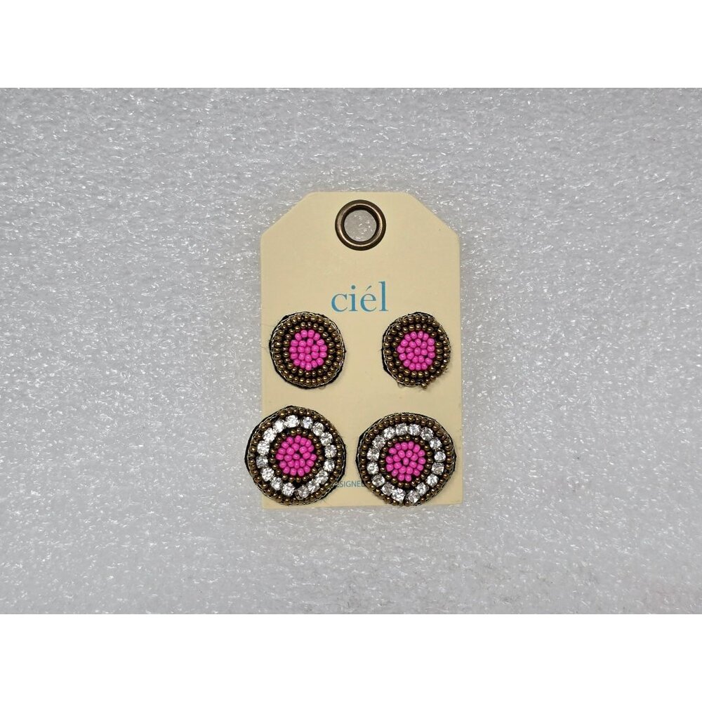 Ciel Pink & Crystal Beaded Stud Earrings Set Of 2